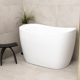 Ofuro 47 inch Acrylic Freestanding Extra Height Japanese Soaking Bathtub with Seat, Gloss White