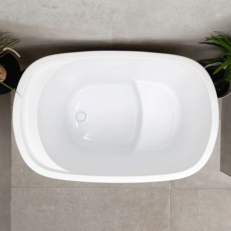 Ofuro 47 inch Acrylic Freestanding Extra Height Japanese Soaking Bathtub with Seat, Matte White