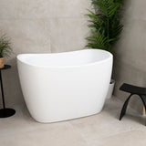 Ofuro 47 inch Acrylic Freestanding Extra Height Japanese Soaking Bathtub with Seat, Matte White
