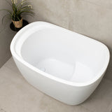 Ofuro 47 inch Acrylic Freestanding Extra Height Japanese Soaking Bathtub with Seat, Matte White