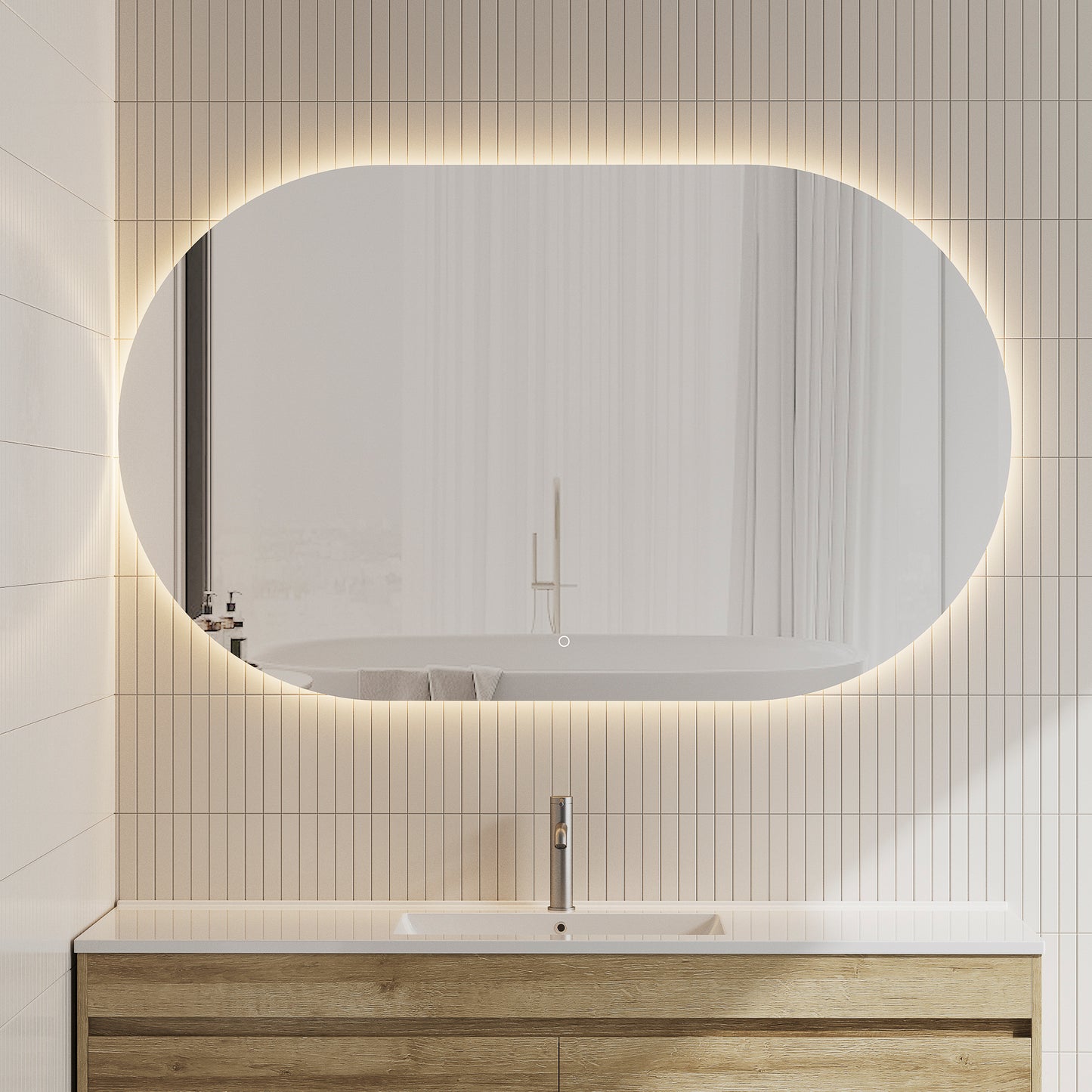 Pill Oval 1500mm x 900mm Backlit LED Mirror with Polished Edge and Demister