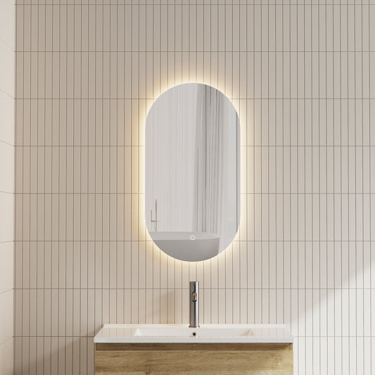 Pill Oval 400mm x 750mm Backlit LED Mirror with Polished Edge and Demister