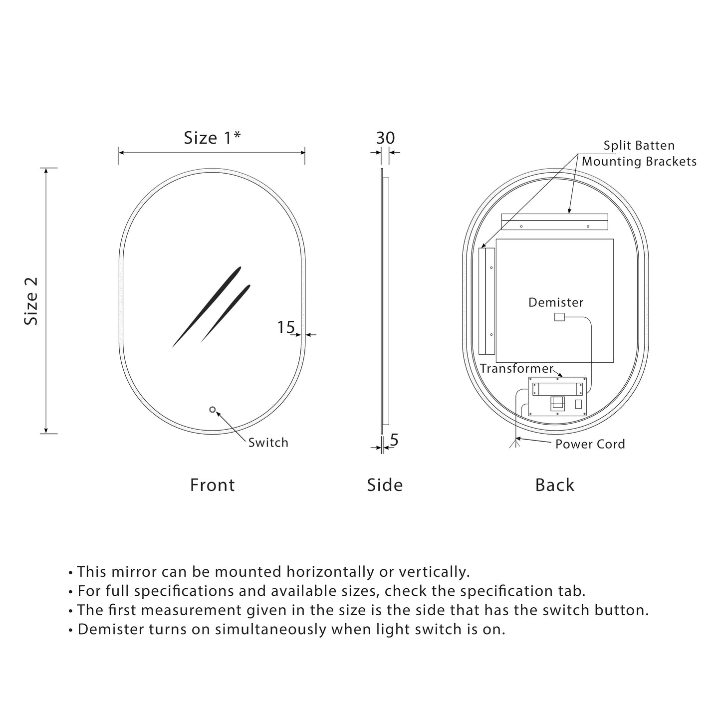 Pill Oval 1500mm x 750mm LED Mirror with Frosted Glass Border and Demister