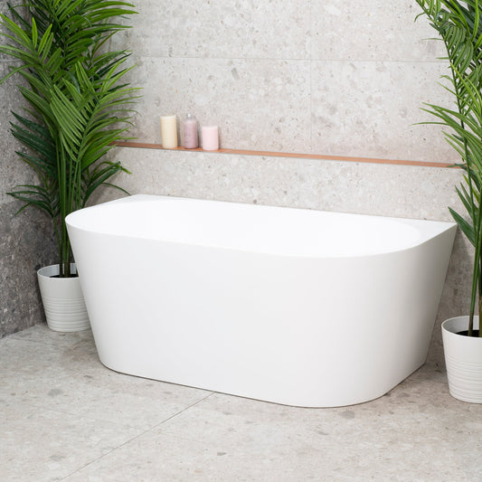 Avalon 1600mm Back to Wall Freestanding Bath, Matte White