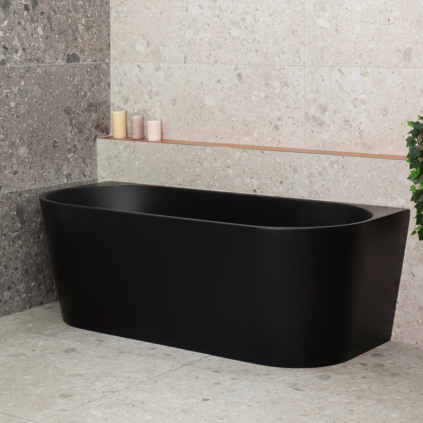 Avalon 1700mm Back to Wall Freestanding Bath, Matte Black