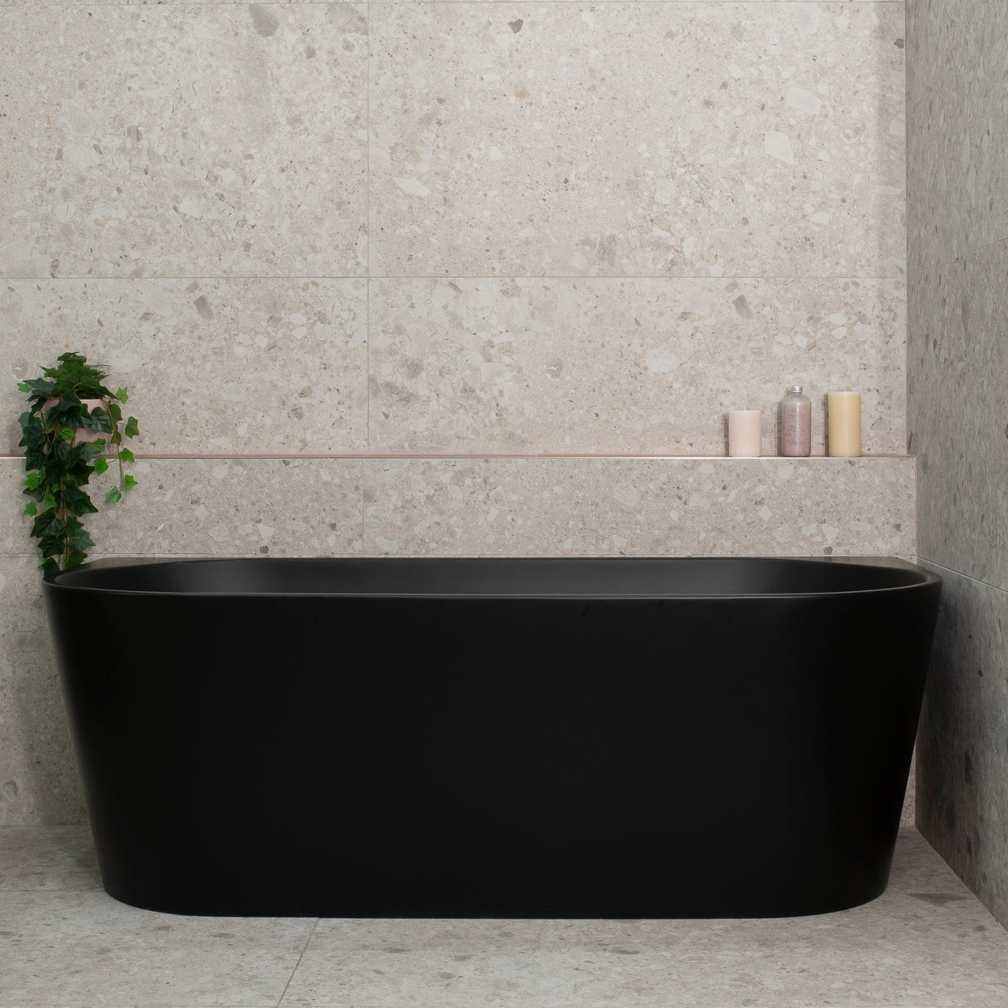 Avalon 1700mm Back to Wall Freestanding Bath, Matte Black