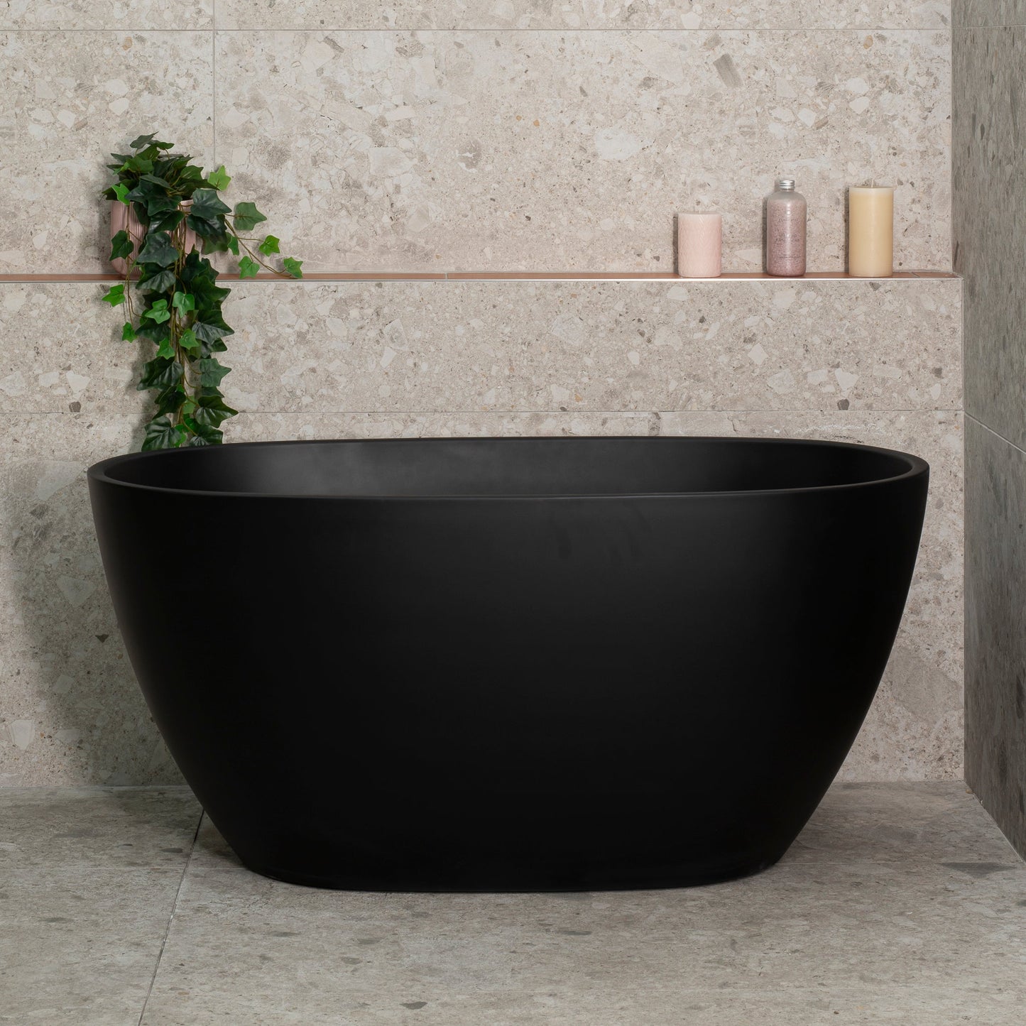 Byron Egg 47 inch Acrylic Freestanding Oval Bathtub, Matte Black