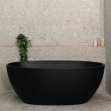 Byron Egg 59 inch Acrylic Freestanding Oval Bathtub with Overflow, Matte Black