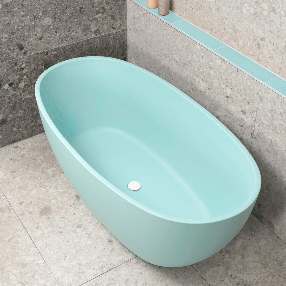 Byron Egg 59 inch Acrylic Freestanding Oval Bathtub, Matte Duck Egg Blue