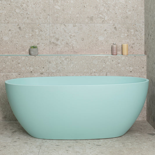 Byron Egg 59 inch Acrylic Freestanding Oval Bathtub, Matte Duck Egg Blue