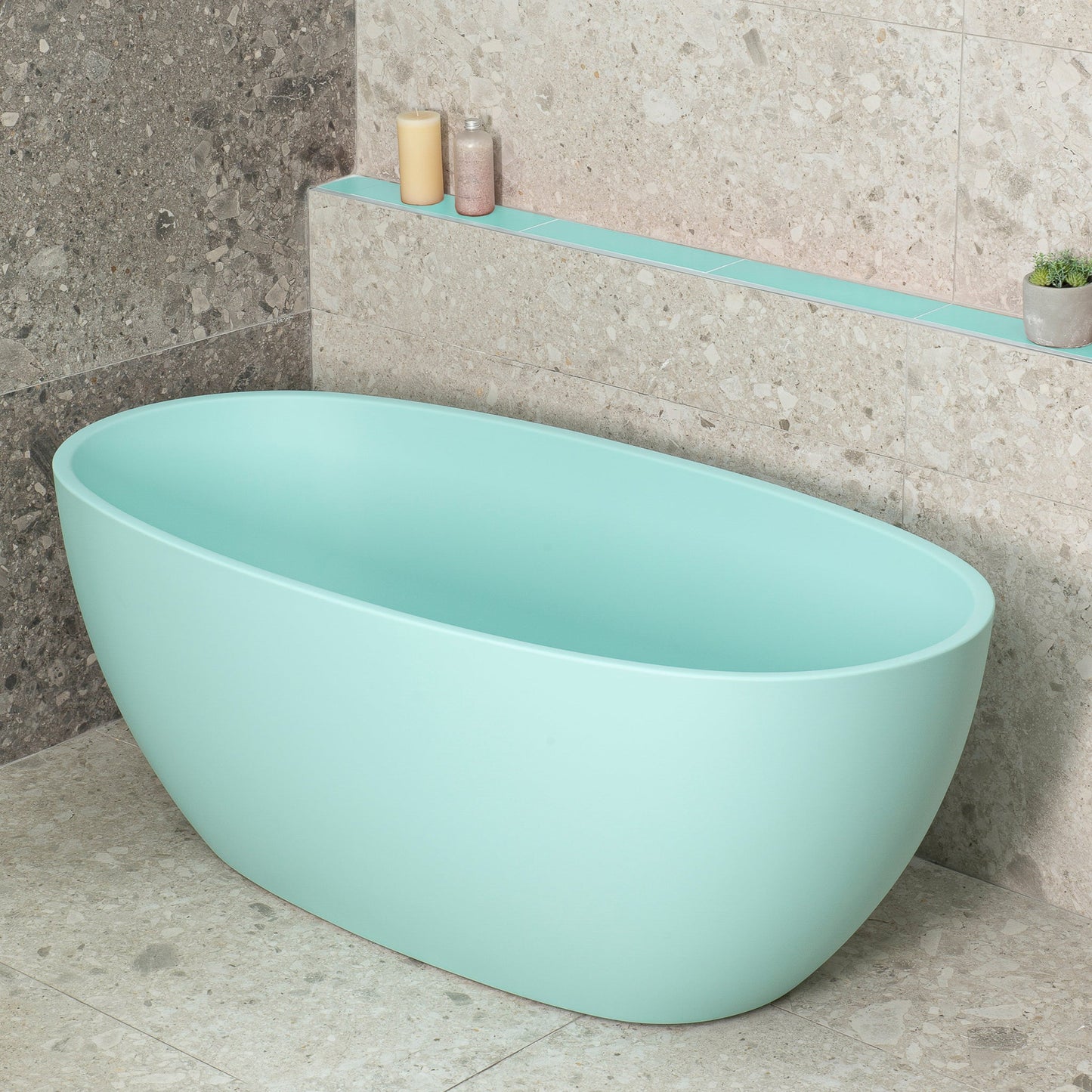 Byron Egg 59 inch Acrylic Freestanding Oval Bathtub, Matte Duck Egg Blue