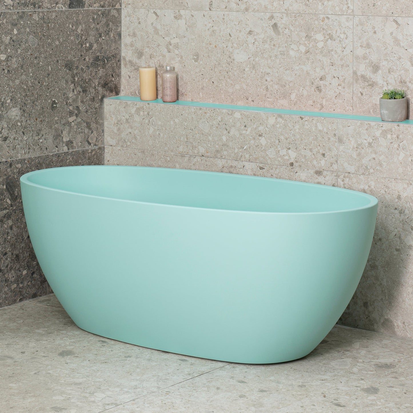 Byron Egg 59 inch Acrylic Freestanding Oval Bathtub, Matte Duck Egg Blue