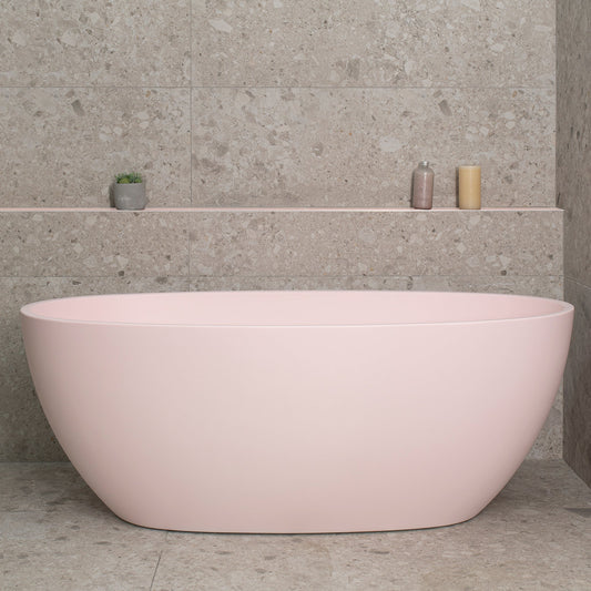 Byron Egg 59 inch Acrylic Freestanding Oval Bathtub, Matte Light Pink
