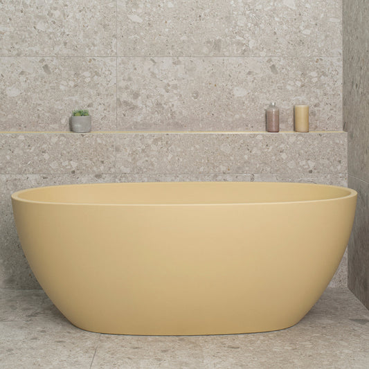 Byron Egg 59 inch Acrylic Freestanding Oval Bathtub, Matte Vanilla Beige
