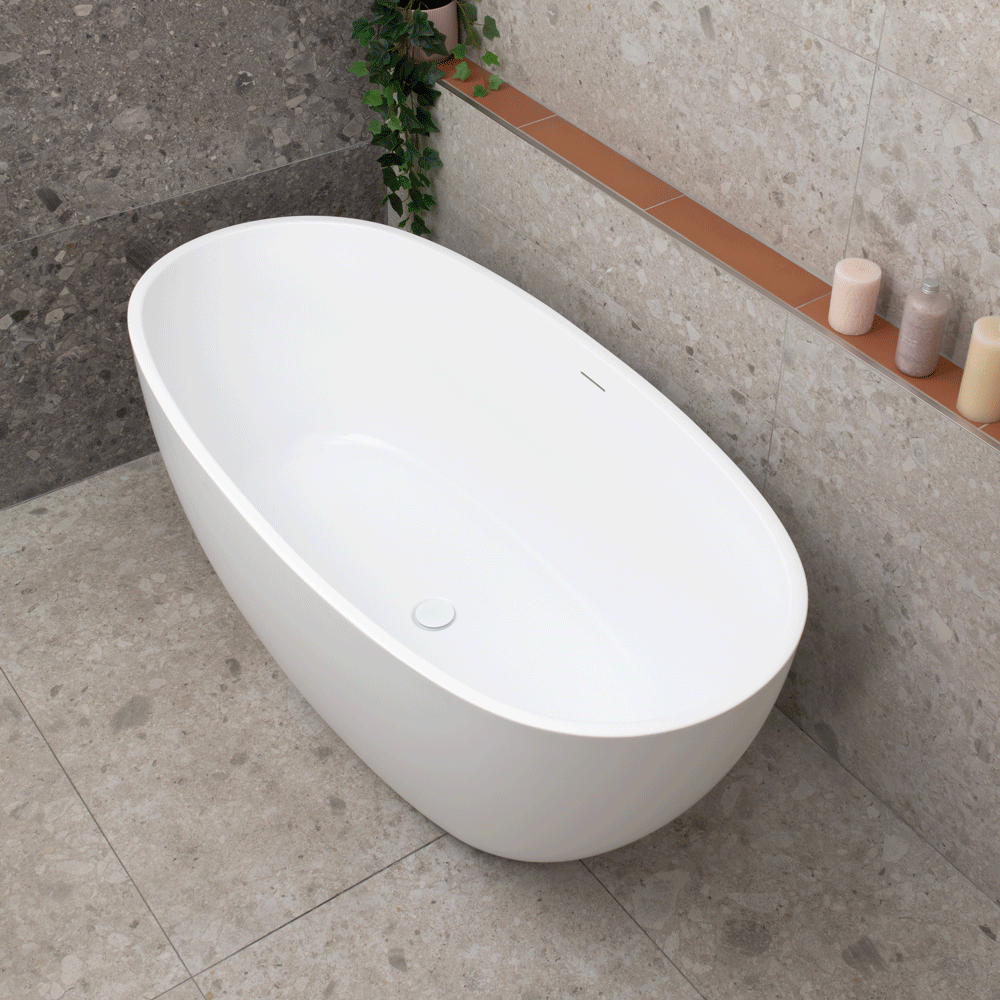 Byron Egg 59 inch Acrylic Freestanding Oval Bathtub with Overflow, Matte White
