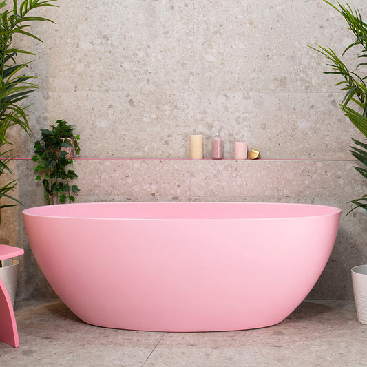 Byron Egg 63 inch Acrylic Freestanding Oval Bathtub, Matte Light Pink