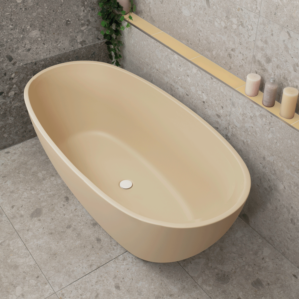 Byron Egg 63 inch Acrylic Freestanding Oval Bathtub, Matte Vanilla Beige