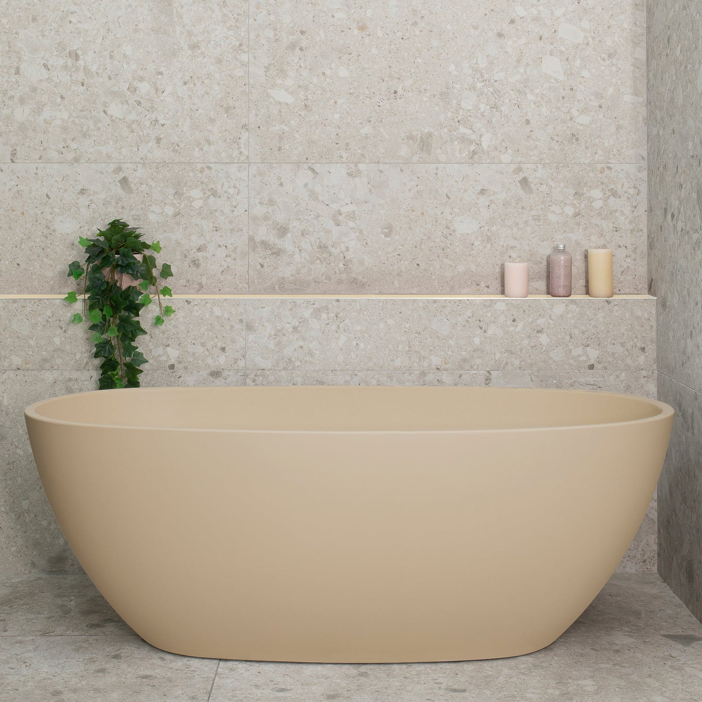 Byron Egg 63 inch Acrylic Freestanding Oval Bathtub, Matte Vanilla Beige