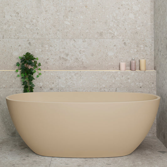 Byron Egg 63 inch Acrylic Freestanding Oval Bathtub, Matte Vanilla Beige