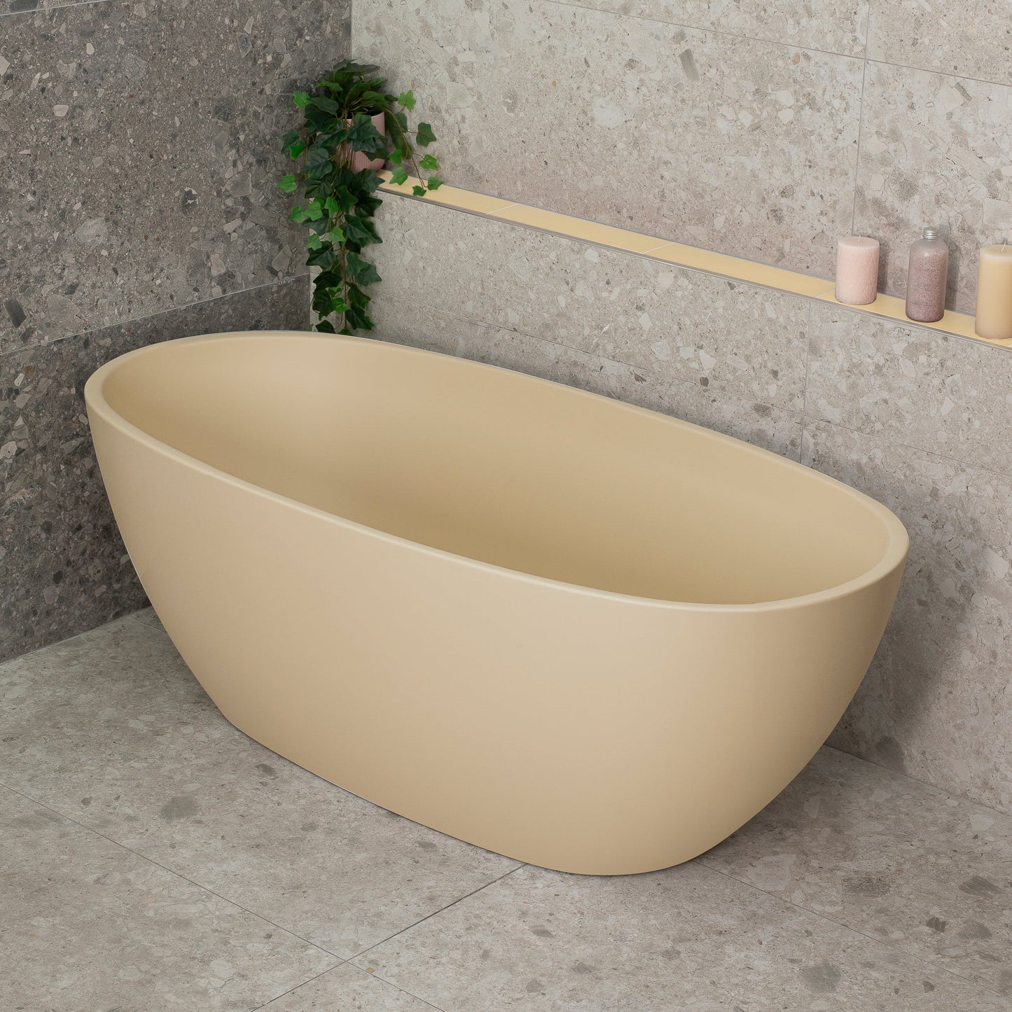 Byron Egg 63 inch Acrylic Freestanding Oval Bathtub, Matte Vanilla Beige
