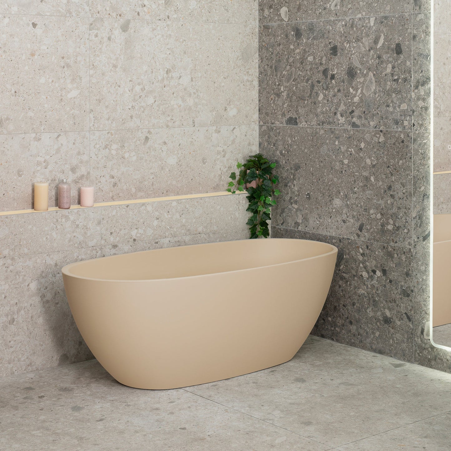 Byron Egg 63 inch Acrylic Freestanding Oval Bathtub, Matte Vanilla Beige