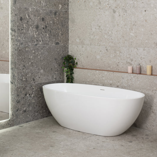 Byron Egg 67 inch Acrylic Freestanding Oval Bathtub with Overflow, Gloss White