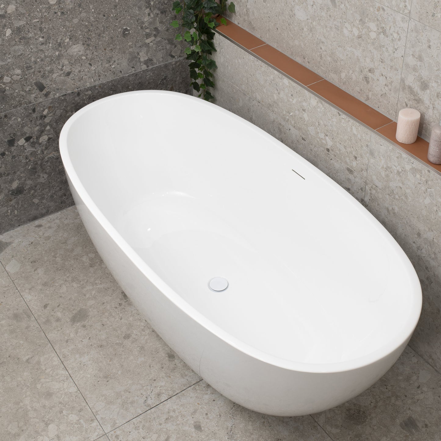 Byron Egg 67 inch Acrylic Freestanding Oval Bathtub with Overflow, Gloss White