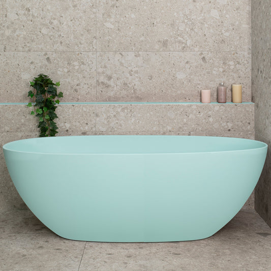Byron Egg 67 inch Acrylic Freestanding Oval Bathtub, Matte Duck Egg Blue