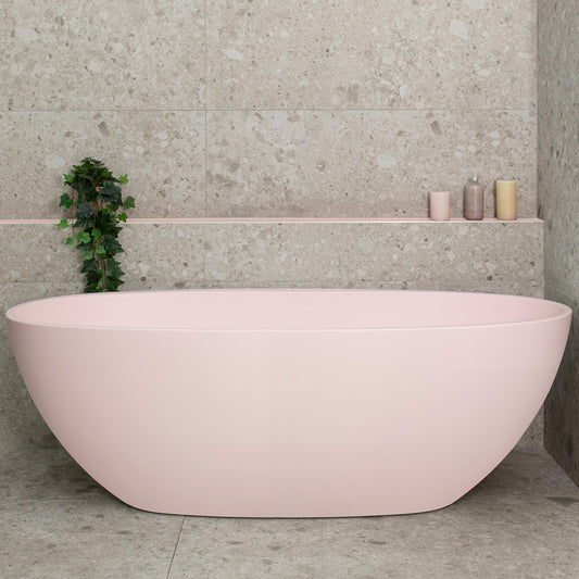 Byron Egg 67 inch Acrylic Freestanding Oval Bathtub, Matte Light Pink