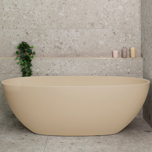 Byron Egg 67 inch Acrylic Freestanding Oval Bathtub, Matte Vanilla Beige