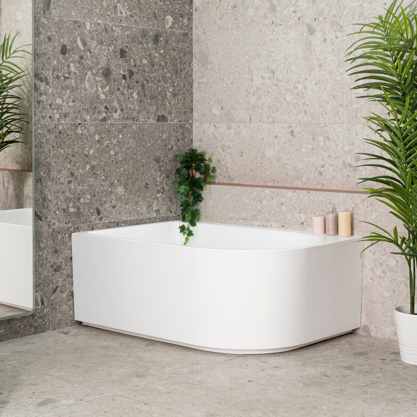 Arco Plus 55 inch Acrylic Freestanding Left Corner Bathtub, Matte White