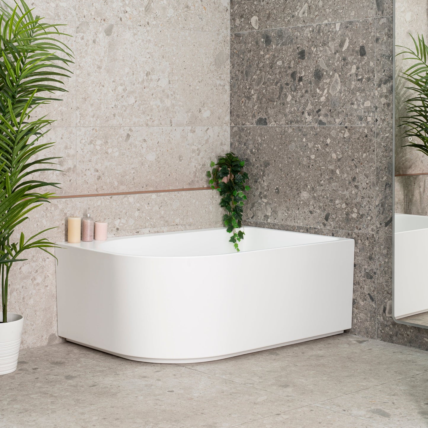 Arco Plus 55 inch Acrylic Freestanding Right Corner Bathtub, Matte White