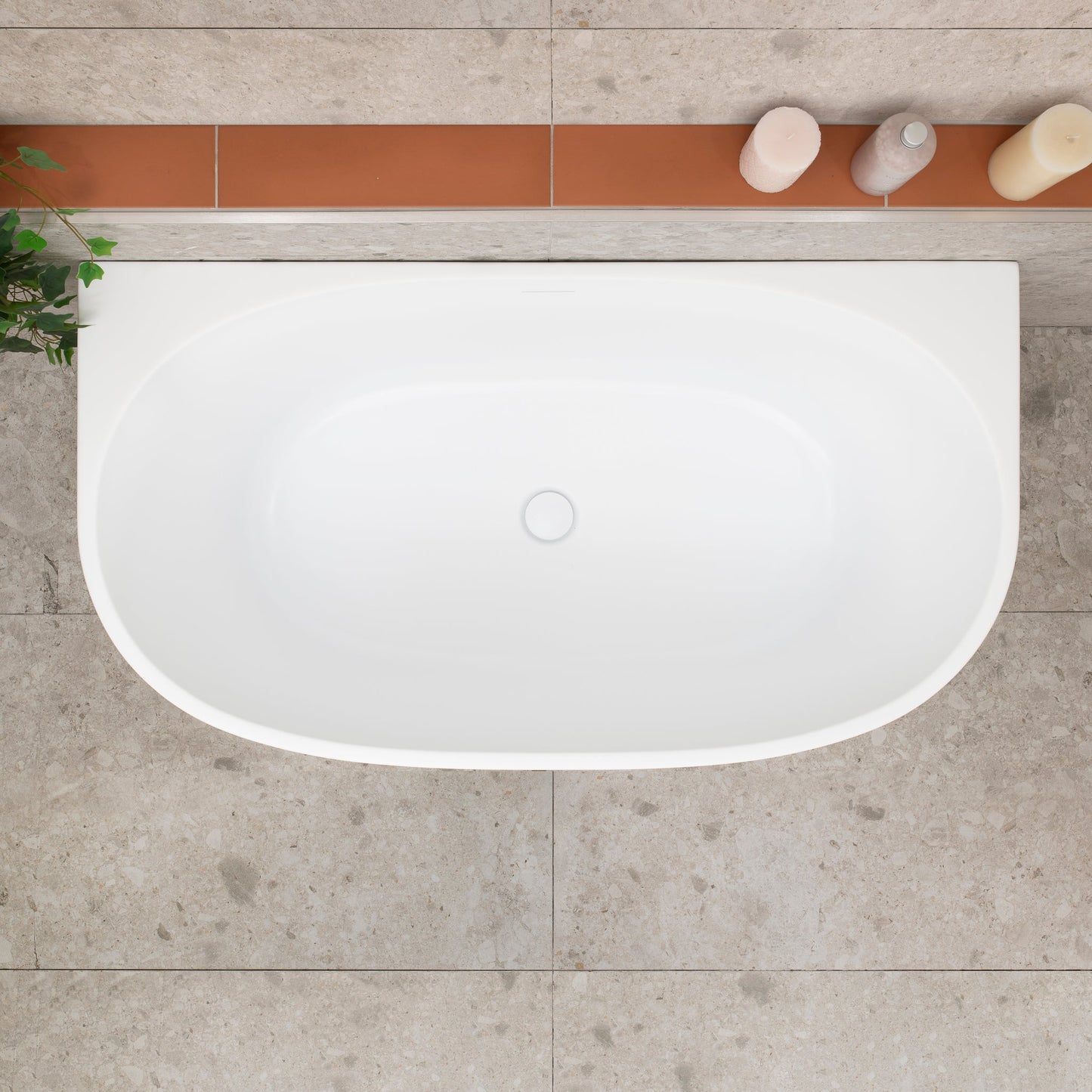 Byron Egg 47 inch Acrylic Freestanding Back to Wall Bathtub, Matte White