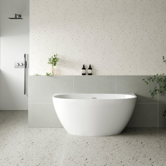 Byron Egg 1300mm Back to Wall Freestanding Bath, Gloss White