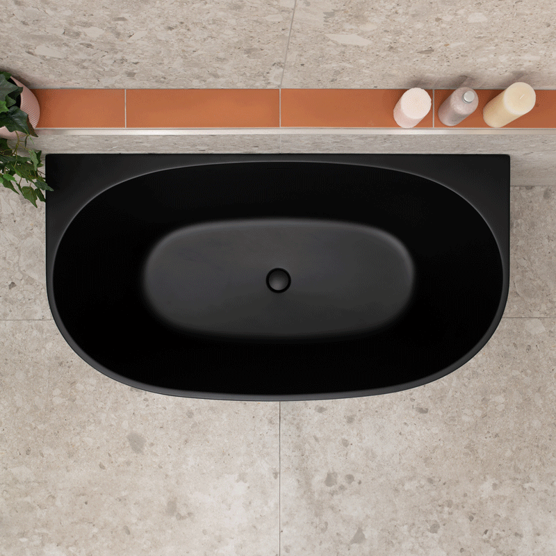Byron Egg 51 inch Acrylic Freestanding Back to Wall Bathtub, Matte Black