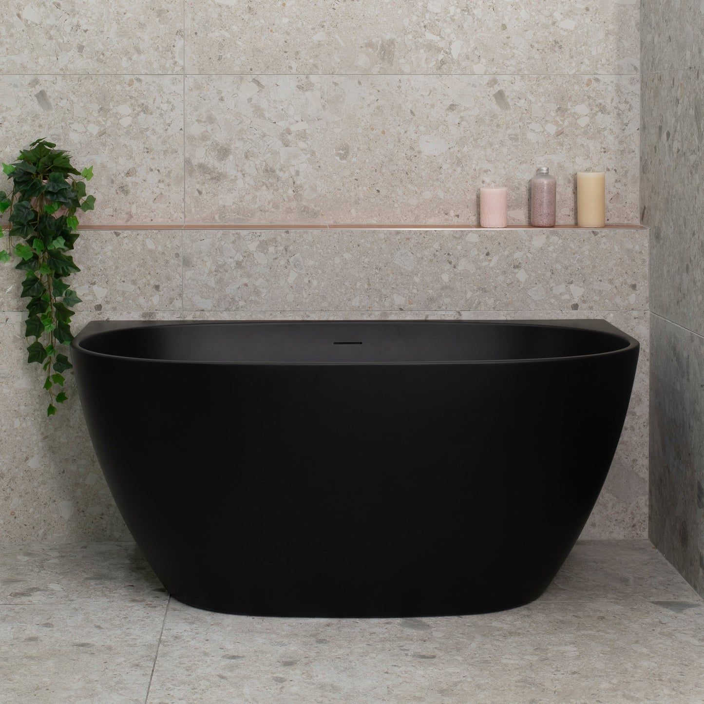Byron Egg 51 inch Acrylic Freestanding Back to Wall Bathtub, Matte Black