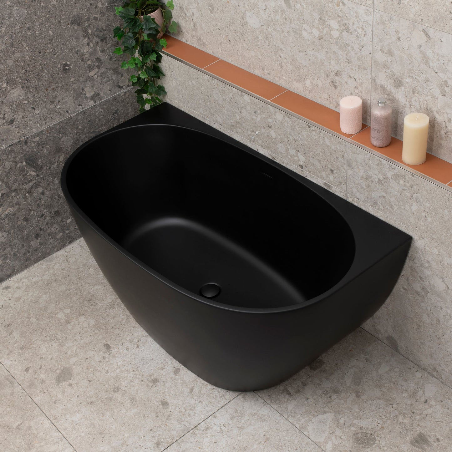 Byron Egg 51 inch Acrylic Freestanding Back to Wall Bathtub, Matte Black