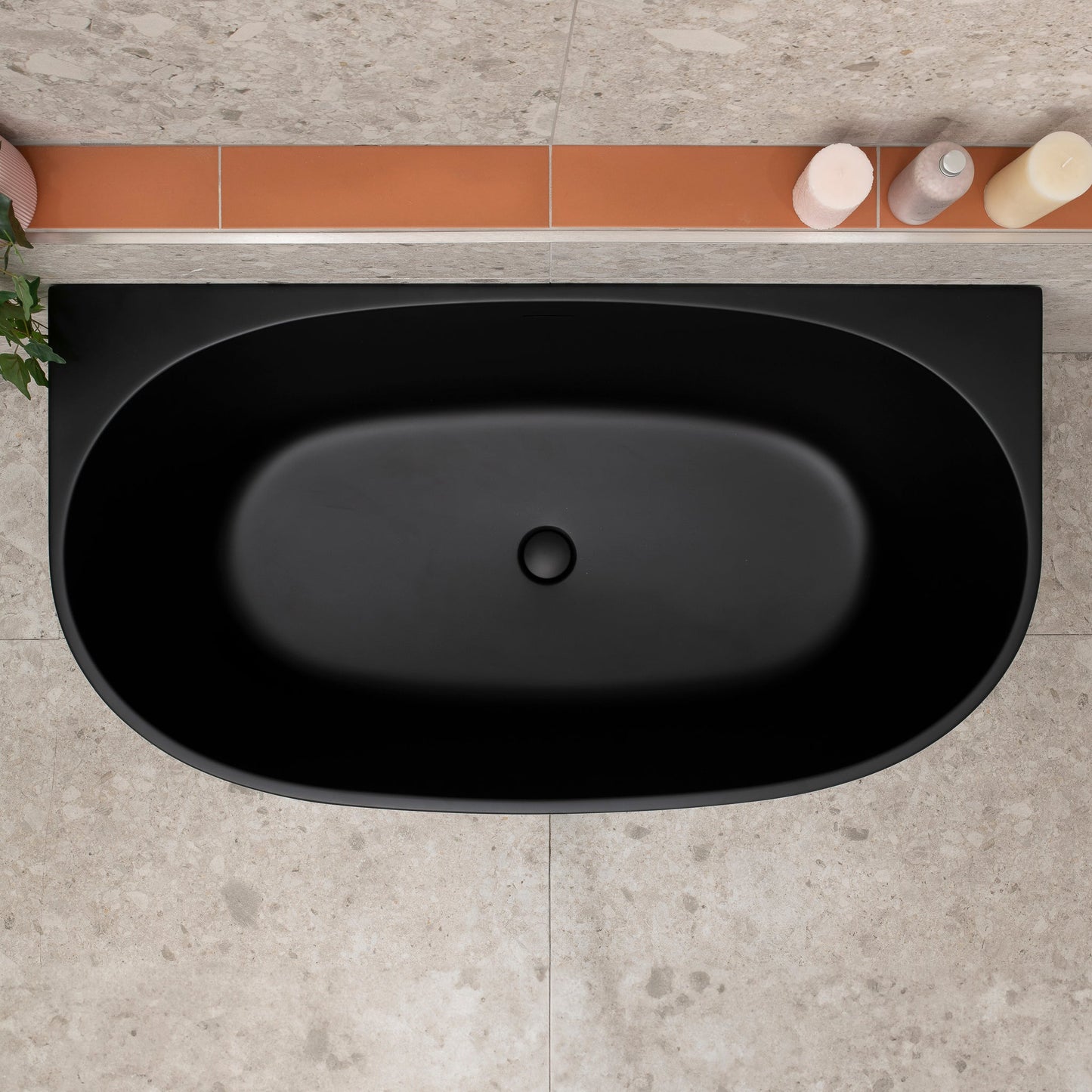 Byron Egg 51 inch Acrylic Freestanding Back to Wall Bathtub, Matte Black