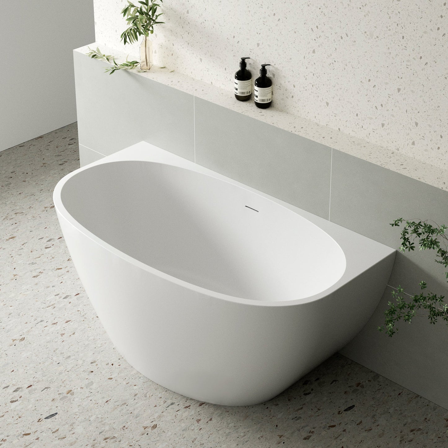 Byron Egg 1300mm Back to Wall Freestanding Bath, Matte White