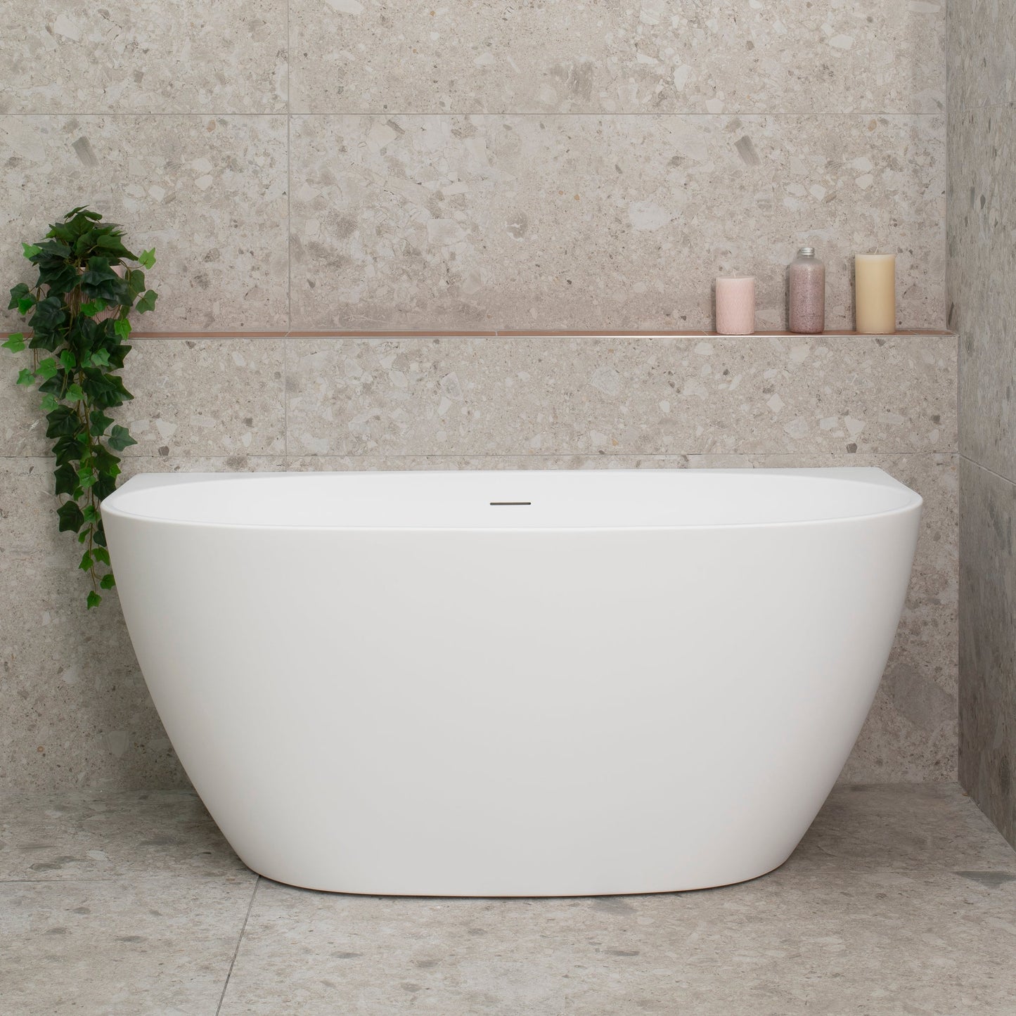 Byron Egg 51 inch Acrylic Freestanding Back to Wall Bathtub, Matte White