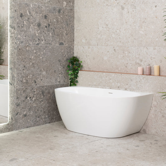 Byron Egg 55 inch Acrylic Freestanding Back to Wall Bathtub, Gloss White