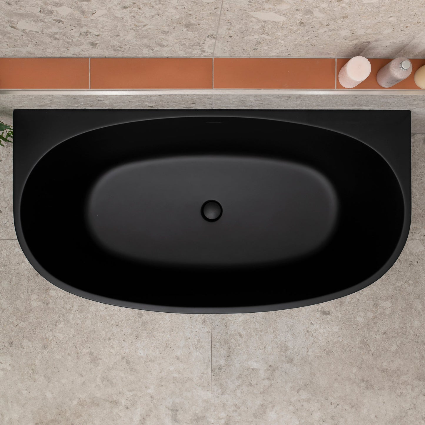 Byron Egg 55 inch Acrylic Freestanding Back to Wall Bathtub, Matte Black