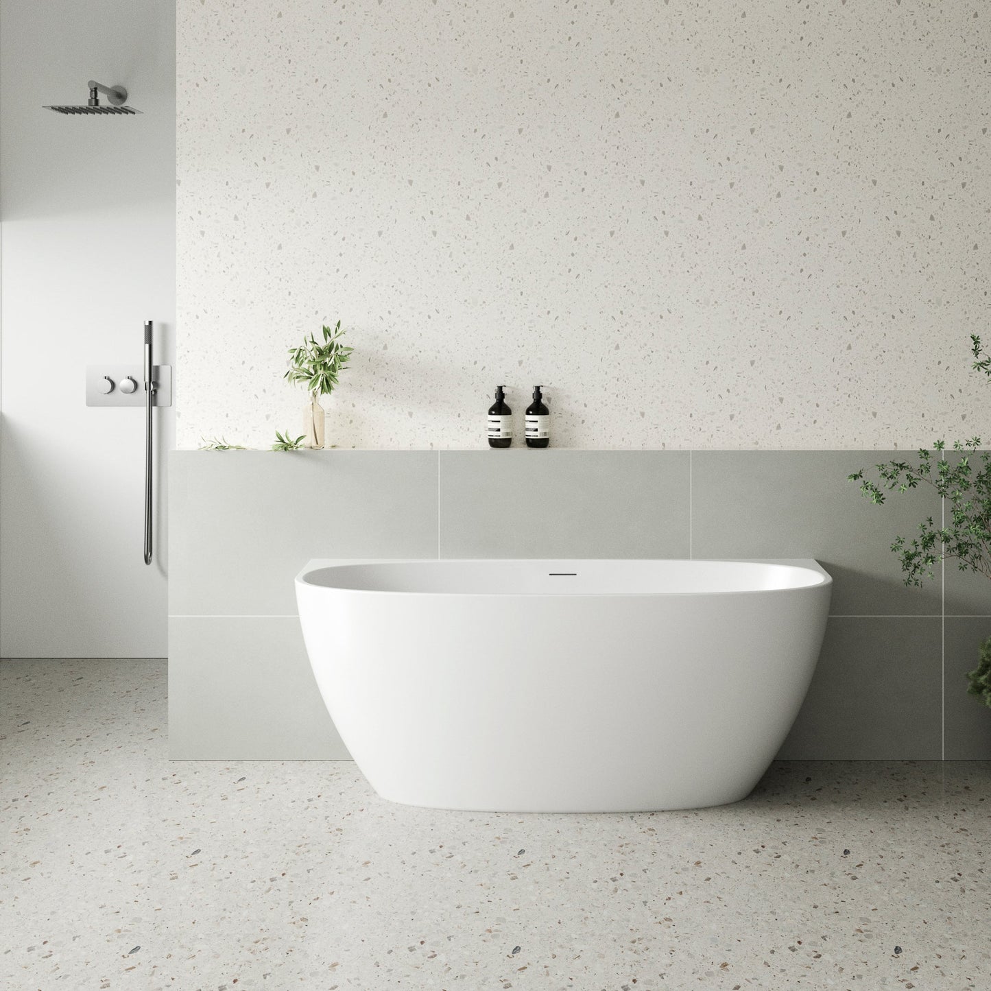 Byron Egg 55 inch Acrylic Freestanding Back to Wall Bathtub, Matte White