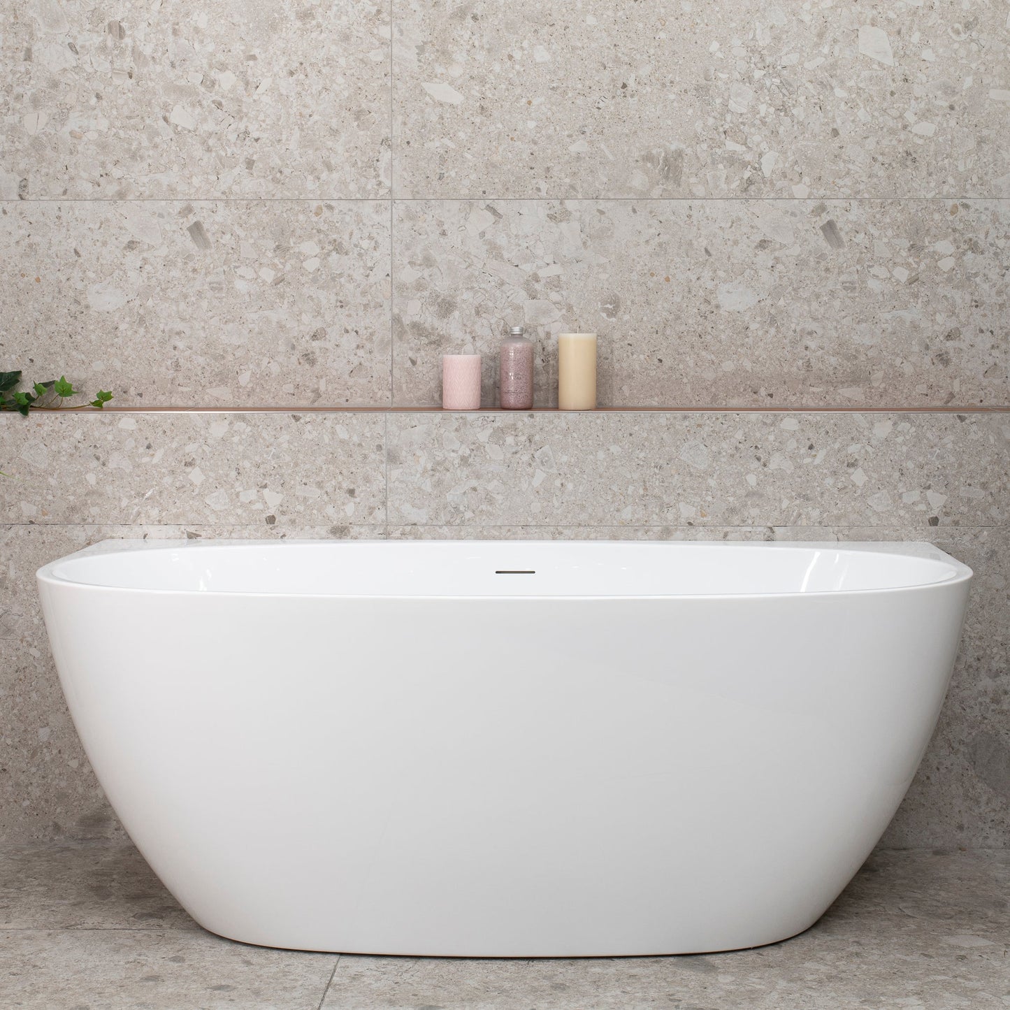 Byron Egg 1500mm Back to Wall Freestanding Bath, Gloss White