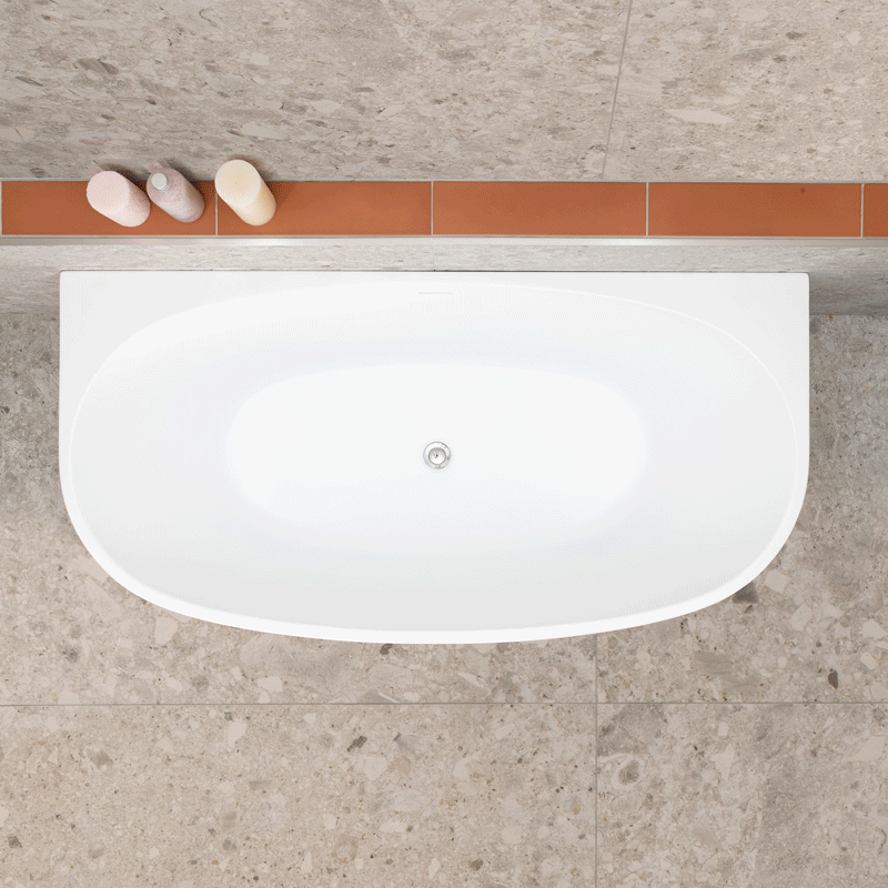 Byron Egg 59 inch Acrylic Freestanding Back to Wall Bathtub, Matte White