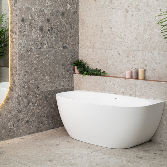 Byron Egg 1500mm Back to Wall Freestanding Bath, Matte White