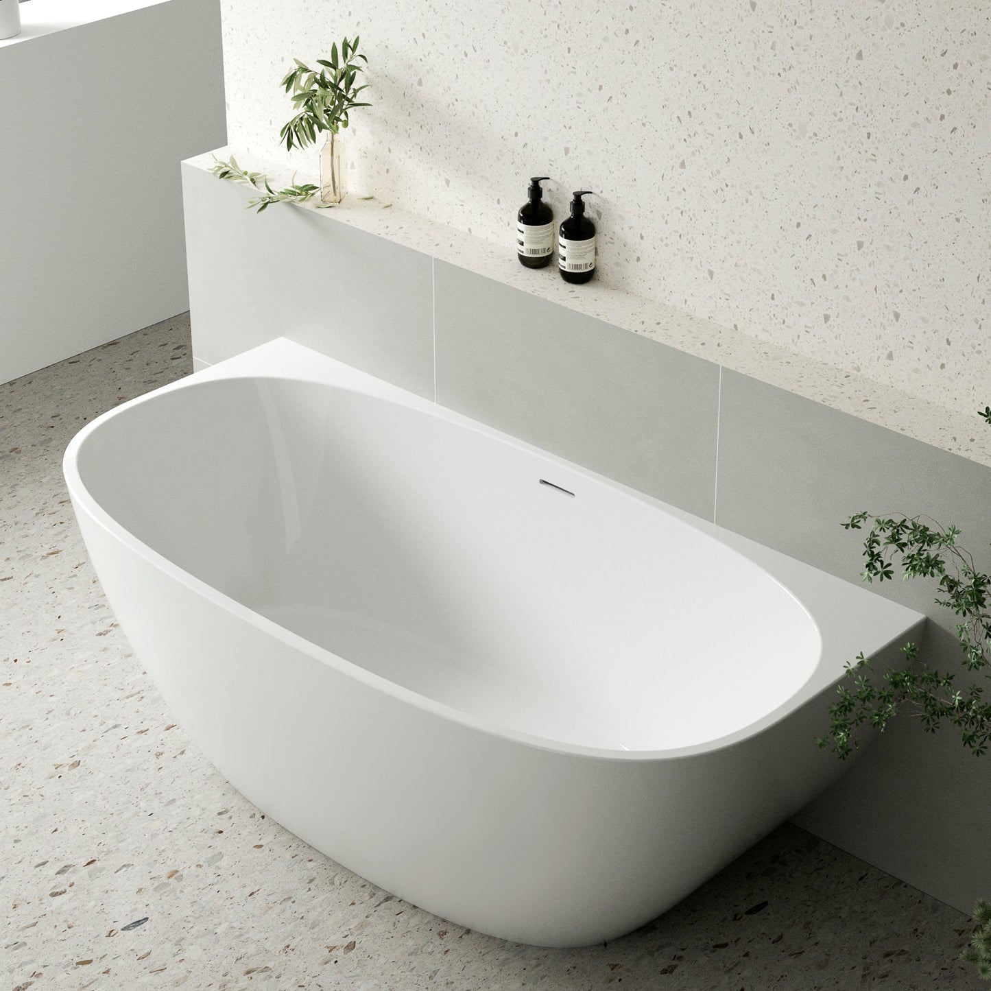 Byron Egg 1600mm Back to Wall Freestanding Bath, Gloss White