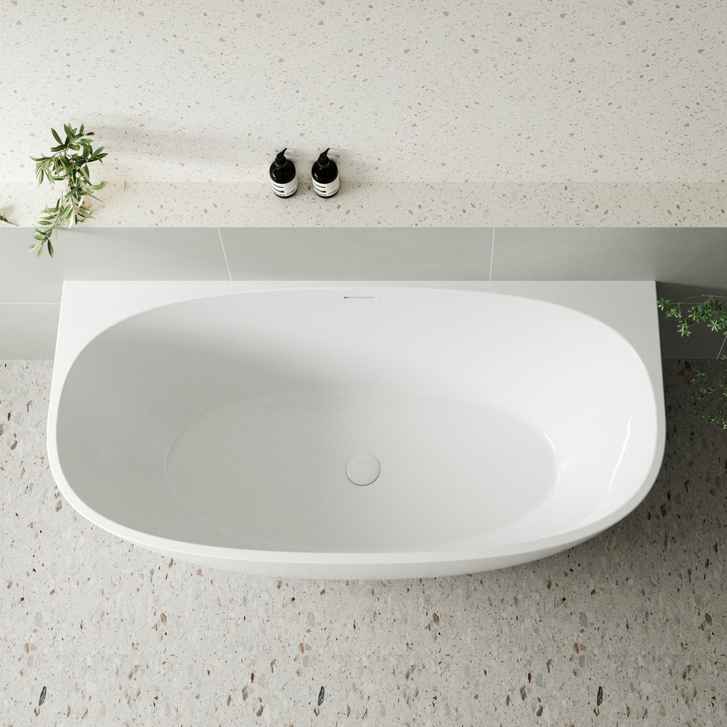 Byron Egg 1600mm Back to Wall Freestanding Bath, Gloss White