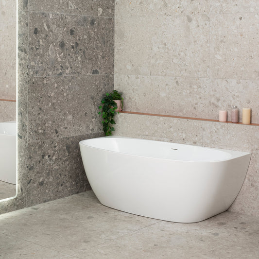 Byron Egg 59 inch Acrylic Freestanding Back to Wall Bathtub, Gloss White
