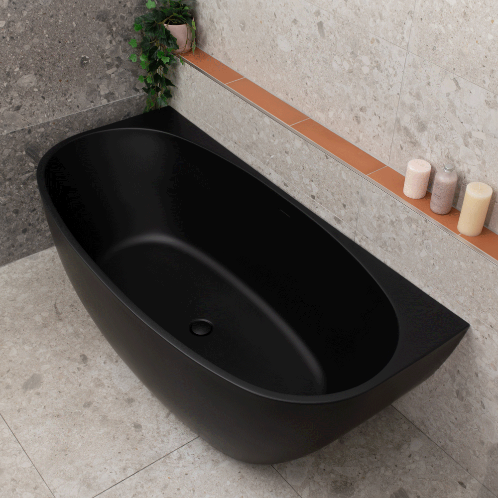 Byron Egg 63 inch Acrylic Freestanding Back to Wall Bathtub, Matte Black